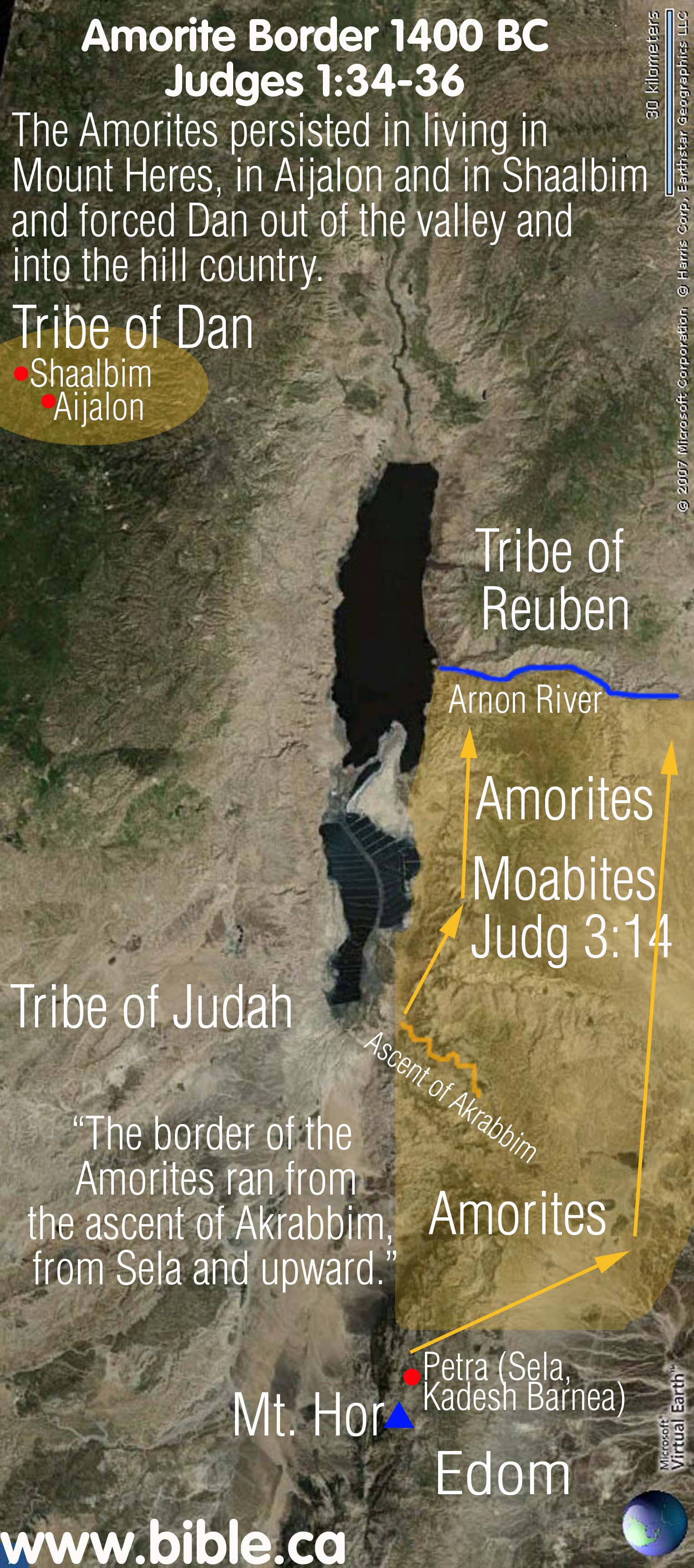 The historical territory of the Amorites in the Bible