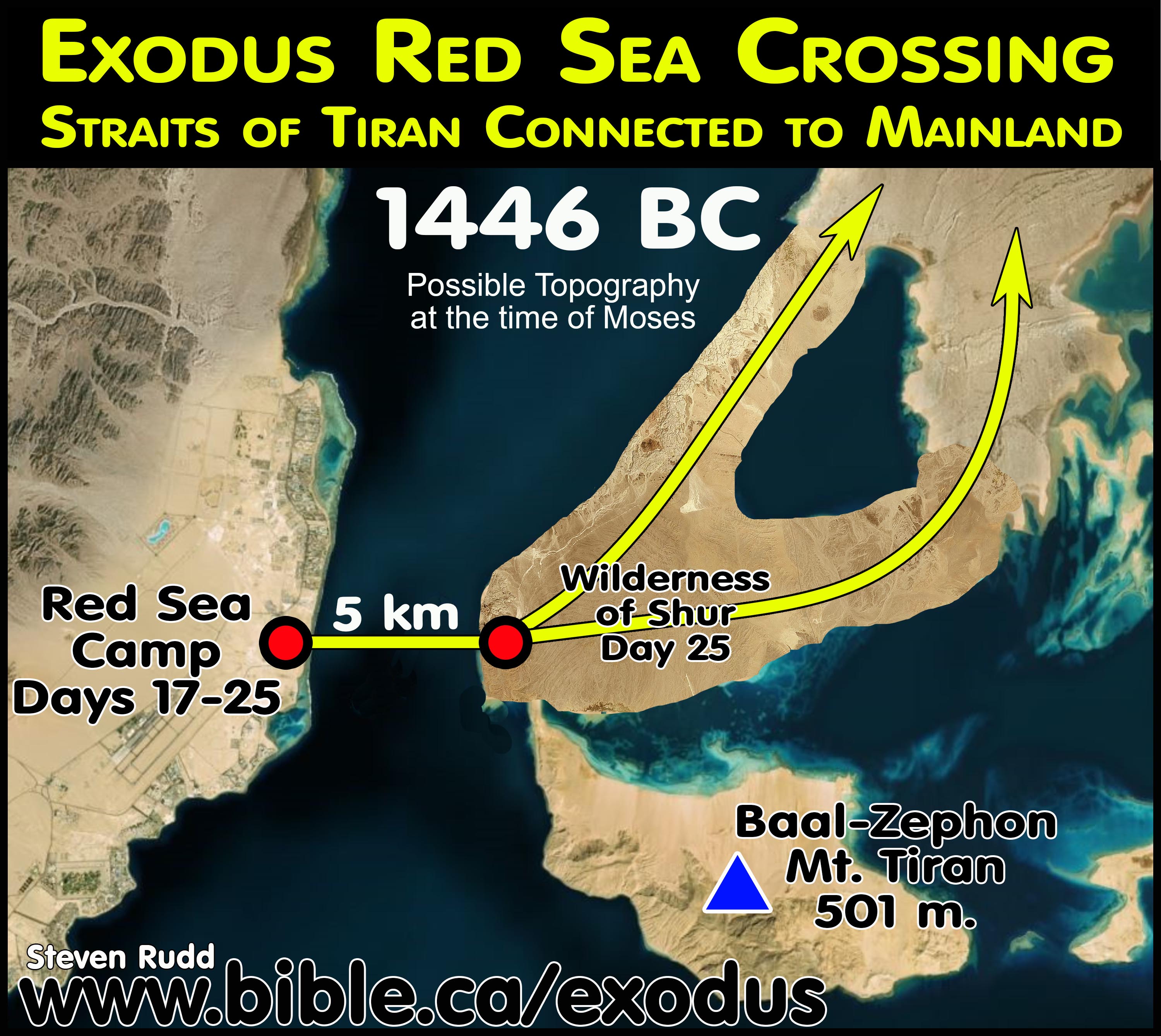 Maps Bible Archeology Exodus Route Red Sea Crossing Straits Of Tiran Alternate Paths Options 1446A 