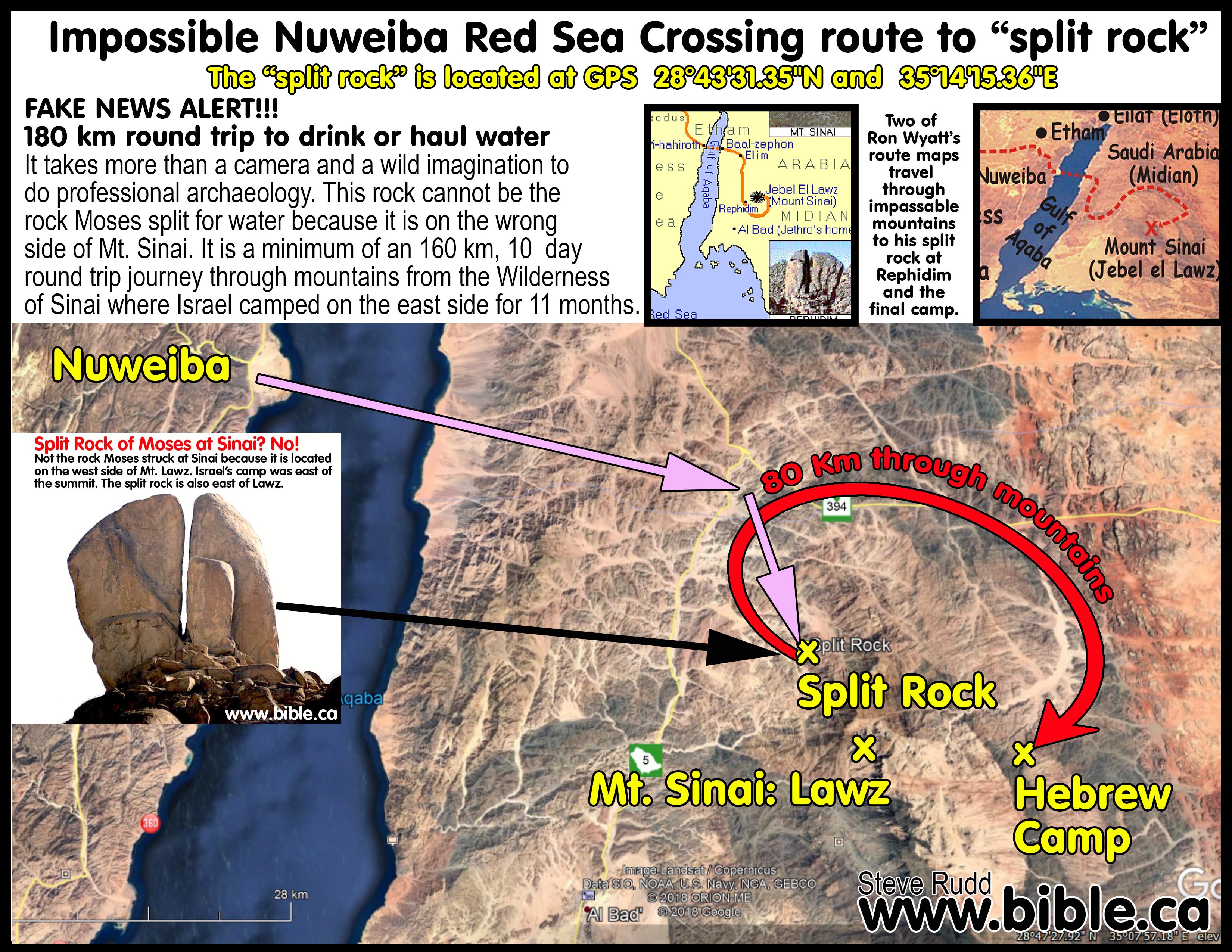 Maps Ron Wyatt Exodus Route Nuweiba Red Sea Rephidim Split Rock Water Moses Debunked Impossible Gps Location 